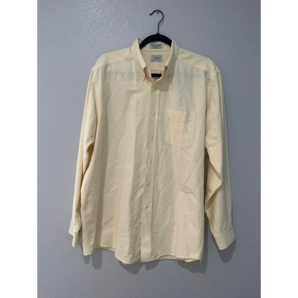 LL Bean Mens Oxford Shirt 16.5-34 Yellow Long Sleeve Button Down Cotton Blend